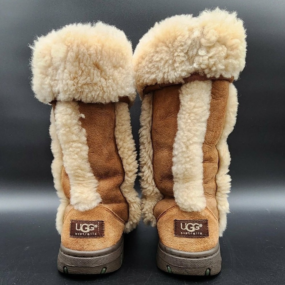 UGG Sunburst Tall Chestnut Suede Sheepskin Fur Winter Boots 5218 Womens 7 - Picture 4 of 8